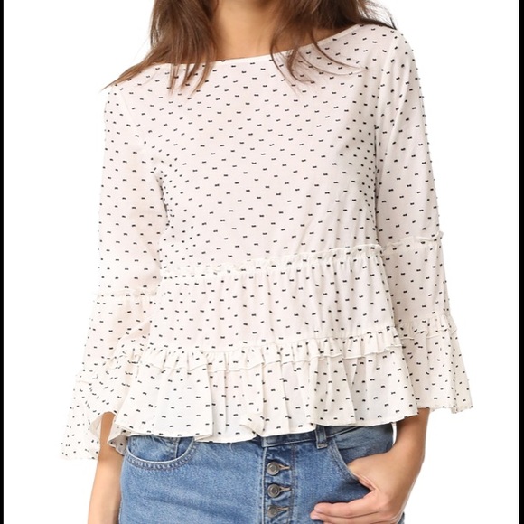 Club Monaco boat neck Swiss dot bell sleeve blouse - Picture 1 of 5